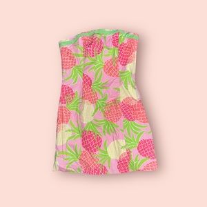 Lilly Pulitzer, Strapless Mini Dress, Pink and Green Pineapple Print, Size 6